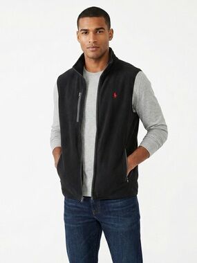 Polo Ralph Lauren Performance Black Fleece Vest Men's Large Full Zip Red Pony